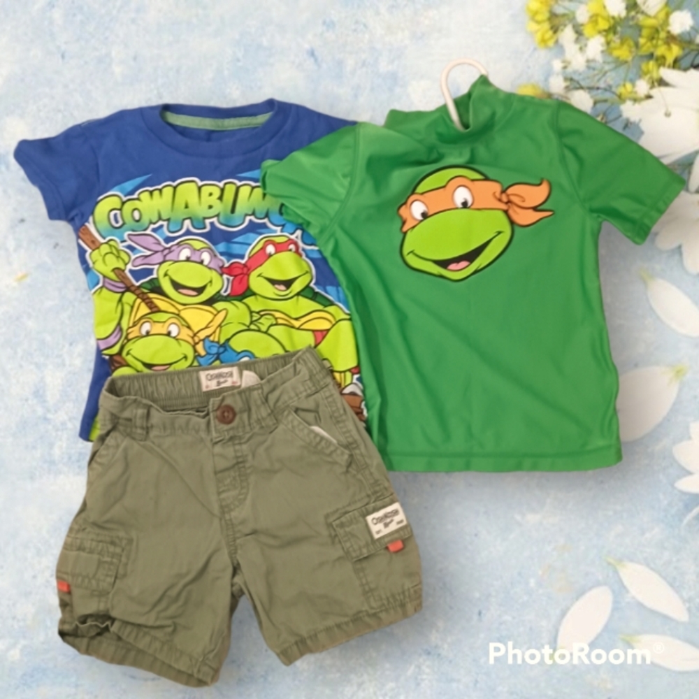 Lot of 3, teenage mutant ninja turtle outfit with waterproof Michelangelo shirt